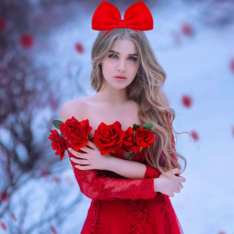 Bnikion Red Bow Headband Red Bowknot Headband for Women Gril Christmas Halloween Cosplay Headwear - Image 5